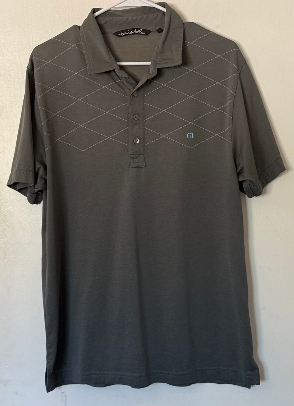 TravisMathew Men’s Charcoal Gray Geometric Polo Shirt - M